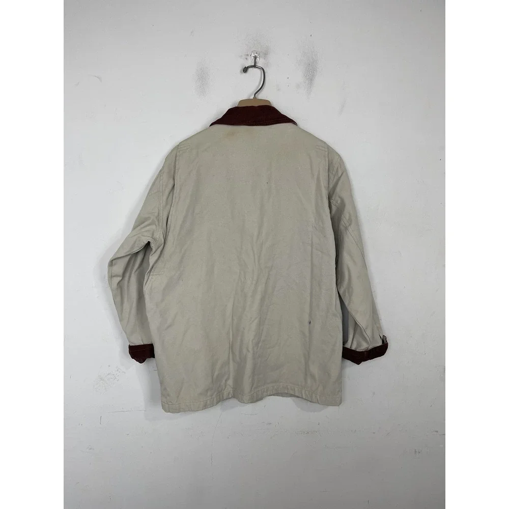 Faded Glory Womens Tan Button Front Field Jacket Red Collar Plaid‎ Lining